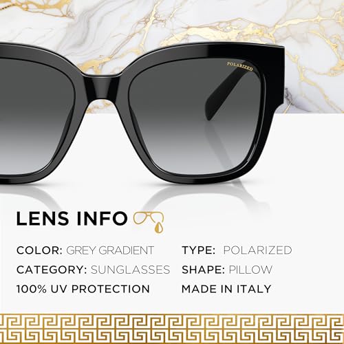 Versace VE4437U 54mm Polarized Pillow Sunglasses for Women – Black Acetate Frame with Black Temples, 100% UV Protection, Lightweight & Comfortable Sunglasses, eShades Eyewear Kit Included4