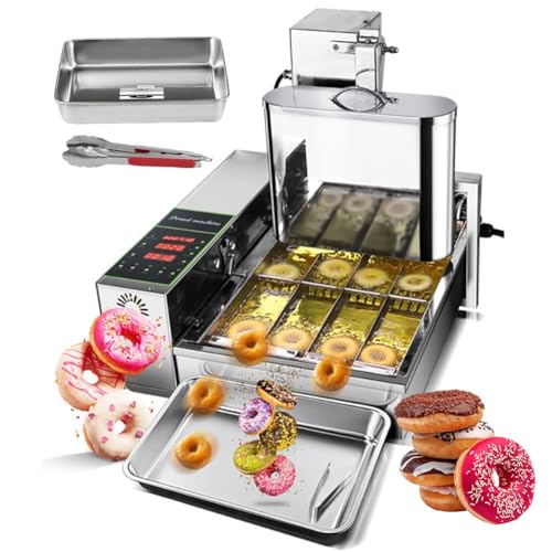 Fully Automatic Donut Making Machine with 5.5L Hopper 2000W Commercial 4 Rows Auto Doughnut Maker 1750pcs/h Adjustable Thickness Auto Flip Donut Fryer, Saving Your Time and Energy