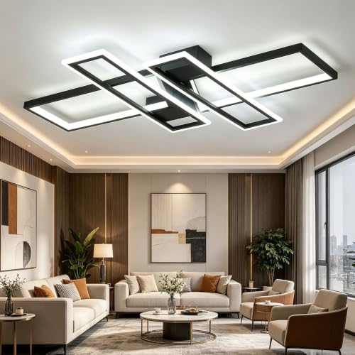 LIUYU Lámpara de Techo Salón Moderna Rectangular 120×80cm 105W Negro Regulable 3000K-6500K