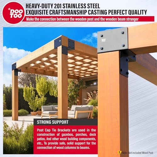 DOOTOO 4pcs 6x6(Actual Post/5.5"x5.5" Beams/5.5"x5.5") Post Cap Tie Bracket, Heavy Duty Stainless Steel Wood Beam Support Bracket, Corner Post Brackets for Pergolas, Gazebos, Decks and Porches(Black) - Image 4