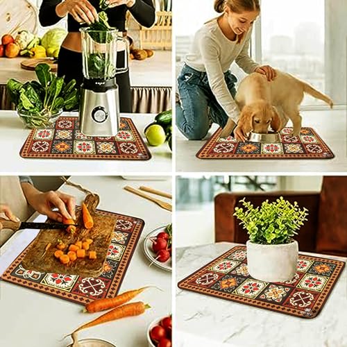 Image of HomeCloud Dish Drying Mat for Kitchen Counter - Super Absorbent, Non-Slip & Heat-Resistant - Quick Dry Rack Pad for Dishes, Utensils, Coffee Maker - Stain-Hiding Design (Coffee)