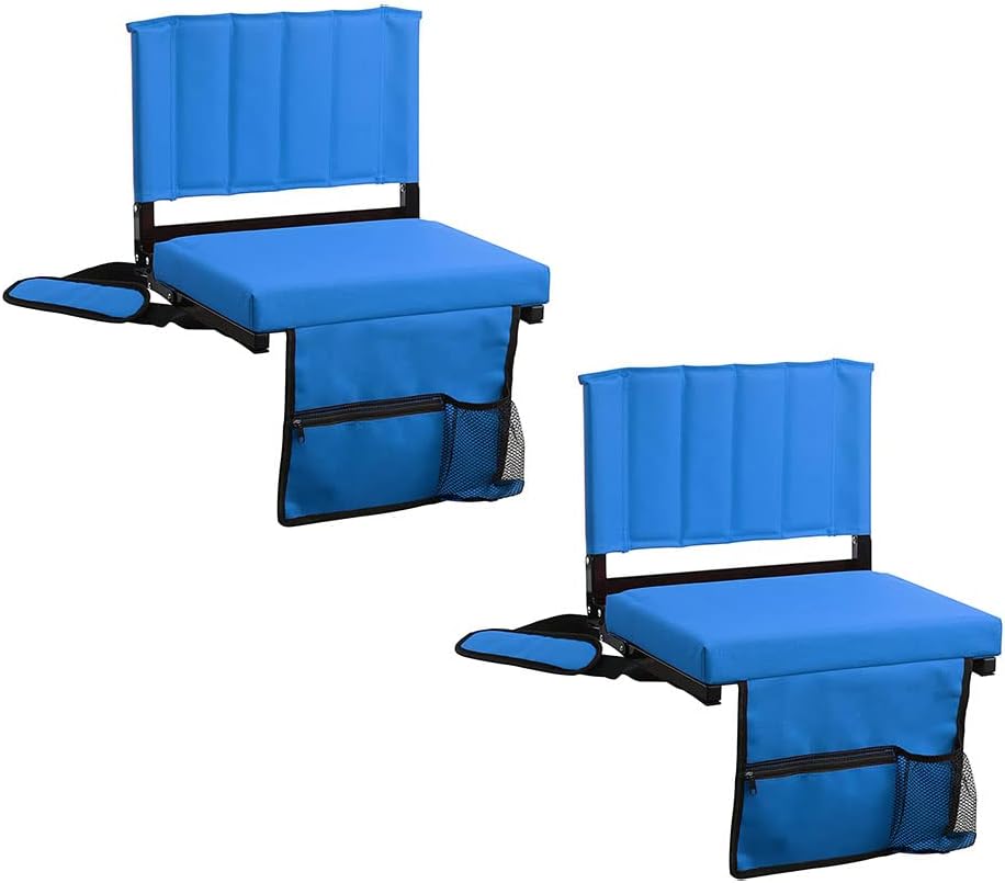 Outdoor Event Cushion Portable Stadium Seat Cushion - Foldable Bleacher Chair With Pockets & Cup Holder Portable Bleacher Chair With Cup Holder