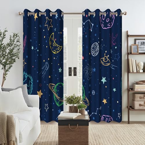 Kzzfqxb Drawing Universe Blackout Curtains, Starry Sky Planet Moon Window Drapes for Boys Bedroom Decor, Cartoon Curtain Panel with Thermal Insulated Grommet,2 Panels,Each W21 xL45 by Kzzfqxb - Image 6