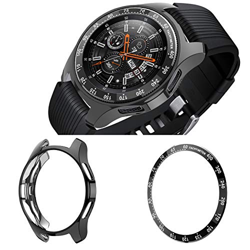 [2 Pack]JZK Samsung Galaxy watch 46mm/Gear S3 Frontier & Classic Bezel Ring Styling,Adhesive Cover Anti Scratch & Collision Protector Bezel Loop+Protector Case for Galaxy Watch 46mm Watch Accessories