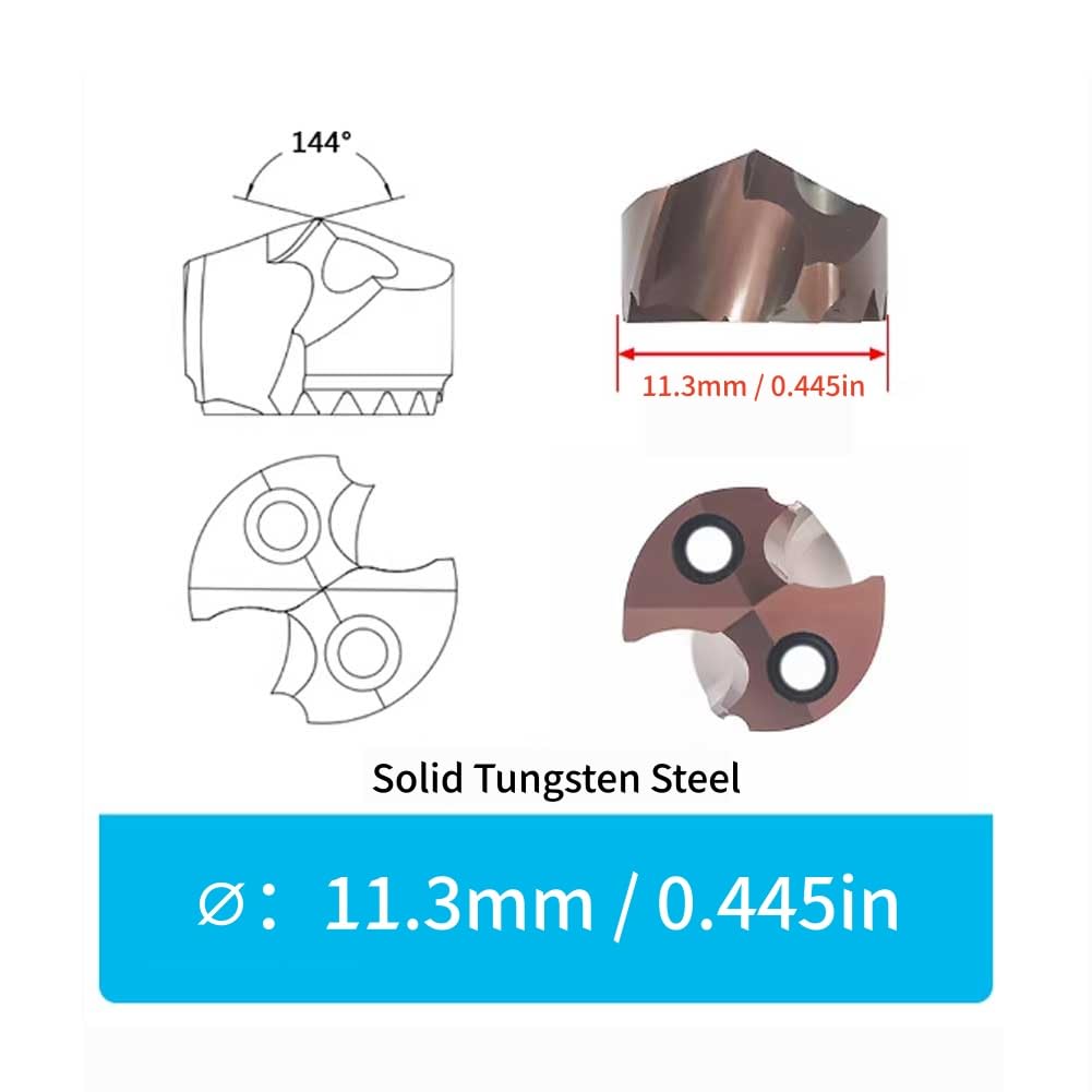 Tungsten Steel Carbide Drilling Insert Saber-Toothed Drill Bit Deep Hole Drilling Tool Holder with Double Hole Internal Cooling (Diameter0.445in/11.3mm)
