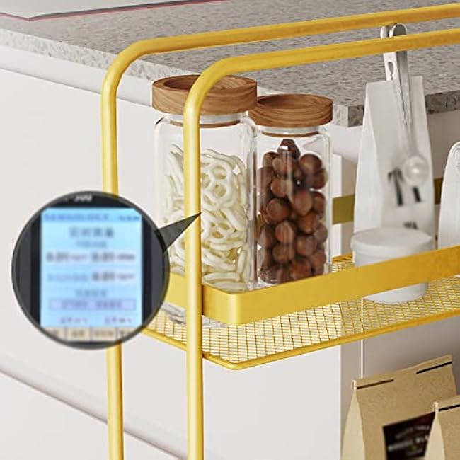 Kitchen Storage Trolleys Kitchen Metal Refrigerator Slot Rack Narrow Floor-to-Ceiling Storage Removable Trolley Gap Ultra-Thin Narrow Slot Rack Serving Trolleys, Black-One Size-02Nupddz