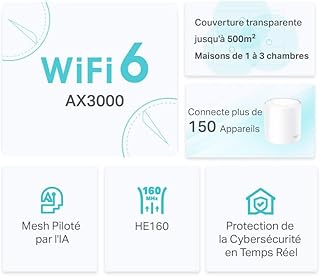 TP-Link Deco WiFi 6 Mesh AX3000Mbps Deco X50(3-Pack), Système WiFi 6 pour Toute la Maison, Couverture de 550㎡, Installation Facile, Contrôle Parental, Compatible avec Toutes Les Box Fibre