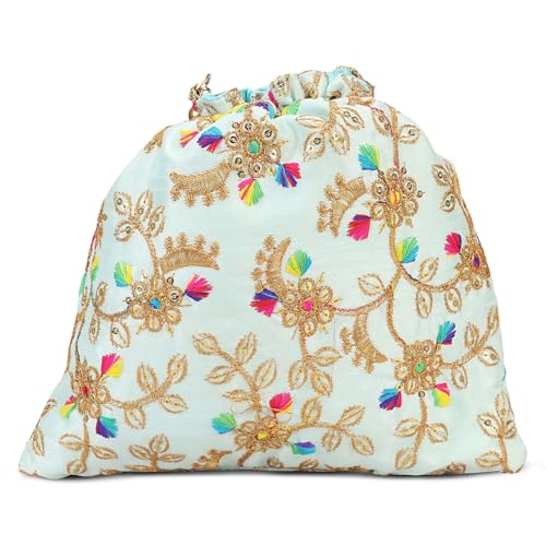 Image of LONGING TO BUY Indian Embroidered Pearl Potli Bag For Women, Sequence Design with Tassel, Wedding Potli Bags