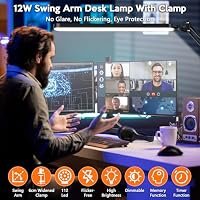 BIENSER Schreibtischlampe LED Klemmbar, Schwenkarm Architektenlampe, 38cm Große Büro Tischlampe mit 5 Farb X 11 Helligkeitsstufen, Augenschutz Klemmlampe, Memory-Funktion, Inklusive 5V/2A Netzstecker – Ansicht 3