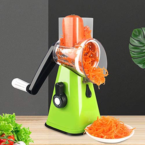 Nilican Manual Rotary Potato Grater Kitchen Mandoline Vegetable Slicer，With 3 Interchangeable Blades，Easy To Use (Green) #TOP3