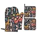 Forest Animal Oven Mitts & Pot Holder Set - 3PCS Heat Resistant Kitchen Gloves With Owl, Deer, Fox Designs For Baking, Cooking & BBQ