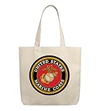 Custom Reusable Grocery Shopping Travel ON the Go Lunch Book Snack Tote Bag (Marine Logo #2)