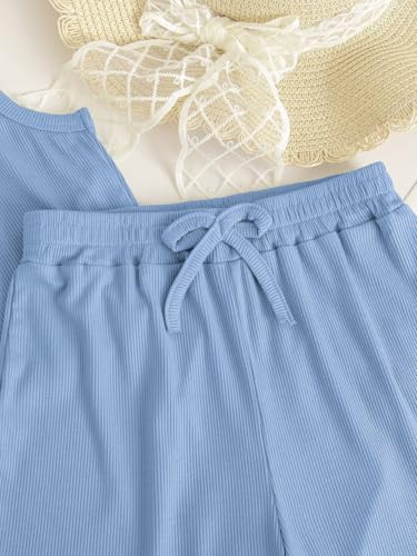 Image of NEW 6-14Y Tween Girls Stretchy Rib Knit Outfit Rayon Tank & Shorts Set Casual Lounge Playwear