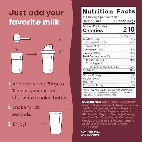 image for FlavCity Grass Fed Whey Protein Powder - Berries & Cream - 25g Protein