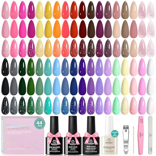 beetles Gel Polish Set Vivid Seasons - Spring Gel Nail Polish Set 36 Colors Pink Yellow Green Purple Jelly Shades 45pcs with Base & Top Coat UV LED Soak Off DIY Salon Summer Gift for Women & Girls