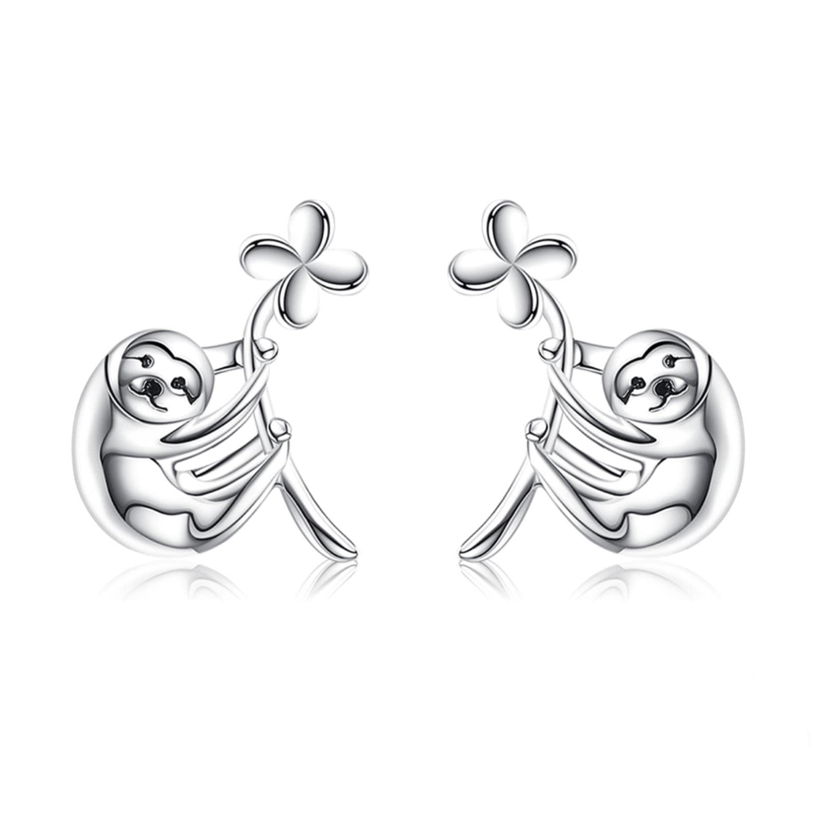 Khuwan Women's Silver Lucky Stud Earrings For S925 Sterling Animal Sloth Fine Jewelry Girls Birthday Gifts Earrings