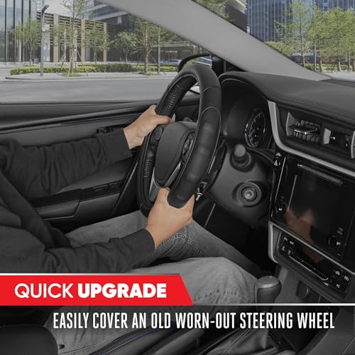 Motor Trend SW-761-BK-S__AM Gripdrive Pro Synthetic Leather Auto Car Steering Wheel Cover Black Comfort Grip thumb #2