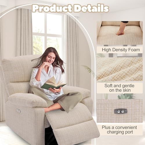 Sillón giratorio reclinable beige textil miniatura 5