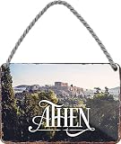 schilderkreis24 – Cartel de chapa 'Atenas' Grecia, destino de excursión, decoración, vacaciones, viajes, paisaje, metal, cartel retro para puerta, cumpleaños, Navidad, 18 x 12 cm