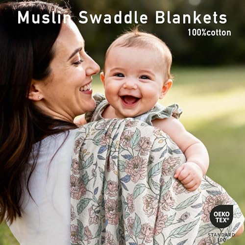 Image of Muslin Swaddle Blankets for Newborn, 3 Pack Breathable Soft Receiving Blanket, Large 38 x 40 inches Swaddle Wrap Burping Clothes, Essentials Infant Shower Items, Toddler Gift (Cute Flower)