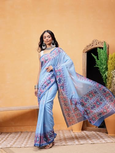 Image of Amazon Brand - Anarva Pattu Art Silk Woven Ready To Wear Saree Pink