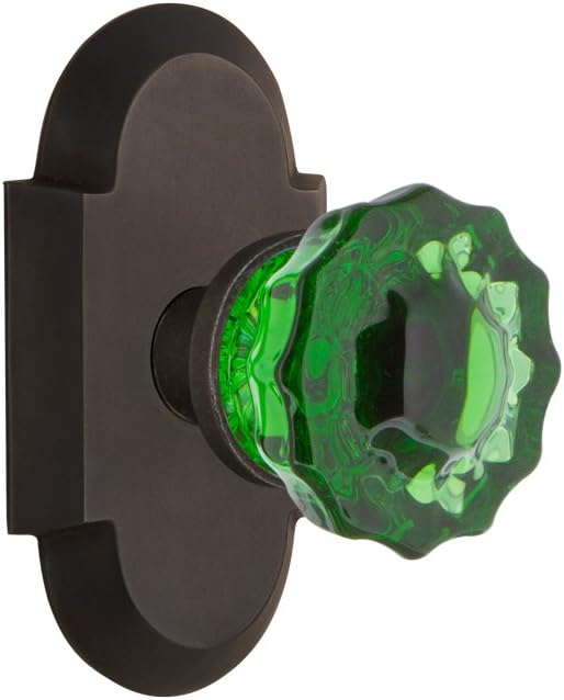 Nostalgic Warehouse 724209 Cottage Plate Crystal Emerald Glass Door Knob in Polished Brass, Privacy-2.75