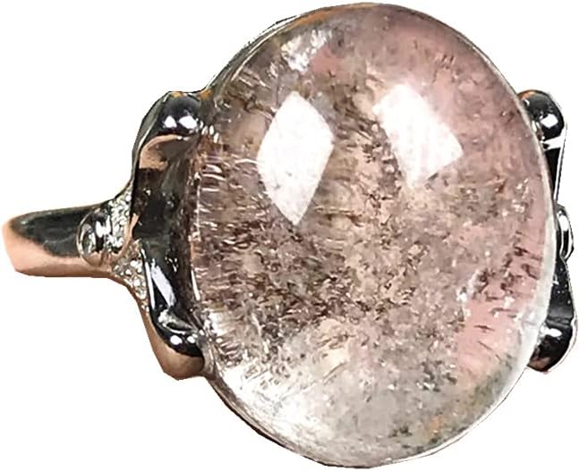 Ghost Phantom Quartz Ring, Natural Phantom Quartz Crystal Jewelry Rings For Women 15x12mm Beads Stone Silver Adjustable Ring AAAAA