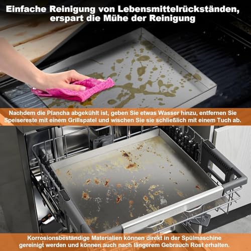 4mm Plancha Grillplatte, 30×40cm, Auslaufsicheres Design Plancha Grill. Mit 2 Dicken Grillschaufeln Ausgestattet. Plancha Grillplatten für Familienfeier, Perfekt Geeignet für Gasgrill, Teppanyaki, Ind