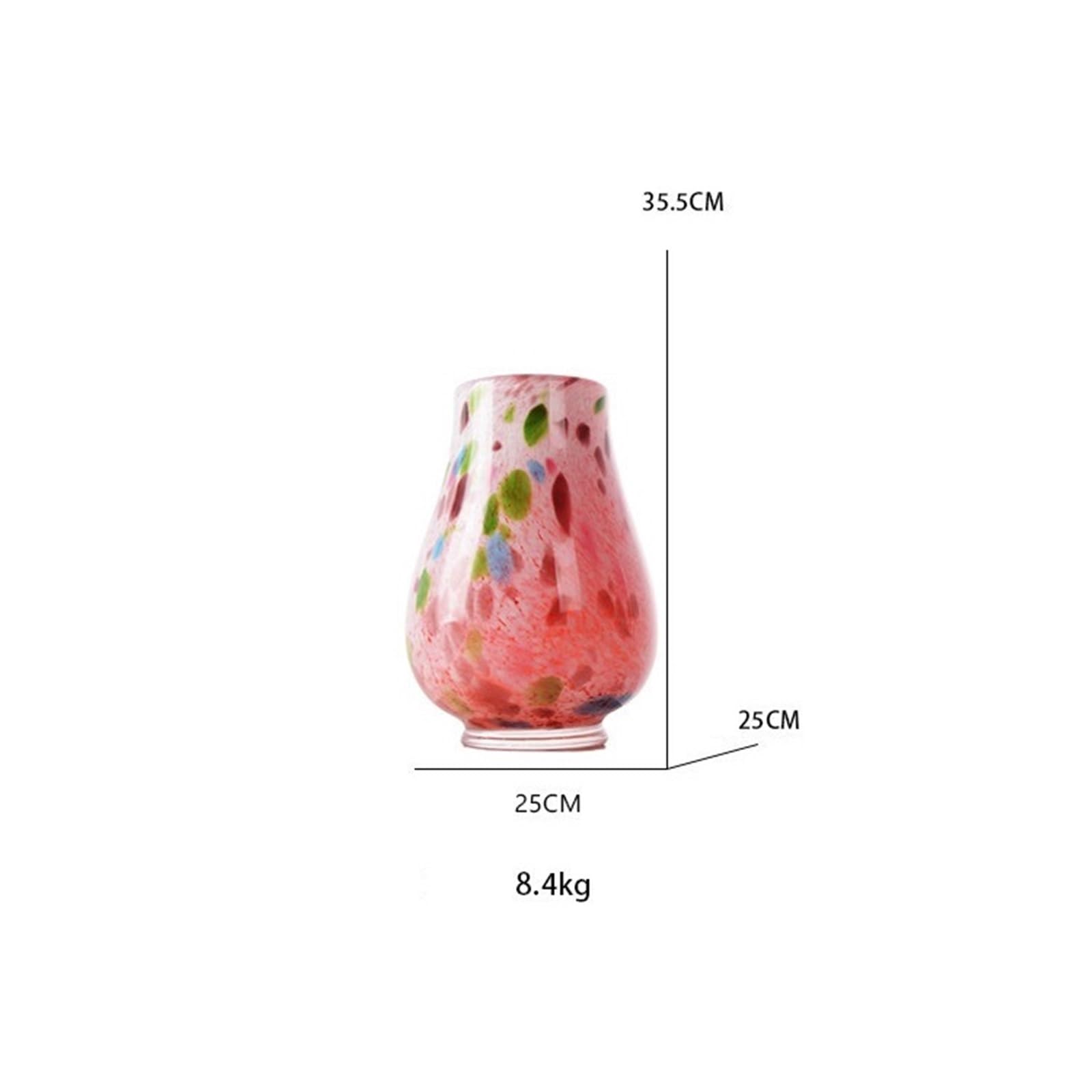 Wazon z kwiatami Różowy, wielobarwny, nakrapiany szklany wazon o wysokości 35,5 cm, ręcznie dmuchany dekoracyjny do nowoczesnego wystroju domu
