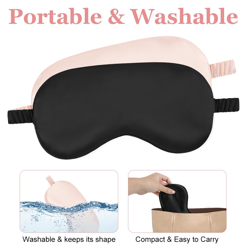 HOTUT Set di 2 mascherine da notte, Maschere per Dormire, maschera per gli occhi super liscia per Dormire, per Donna e Uomo maschera occhi e dormire antiluce cinturino elastico (Nero Rosa)