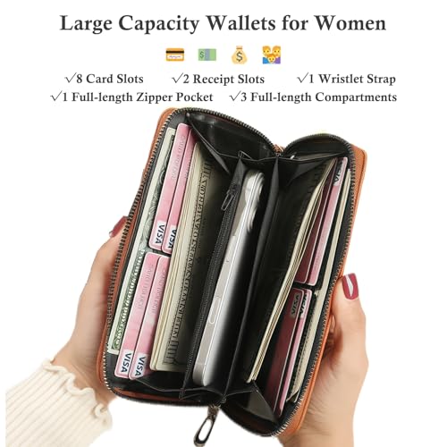 Women's Zip Wristlet Wallet - Large Capacity RFID Blocking Clutch Purse Quilted Soft Vegan Leather Travel Organizer3