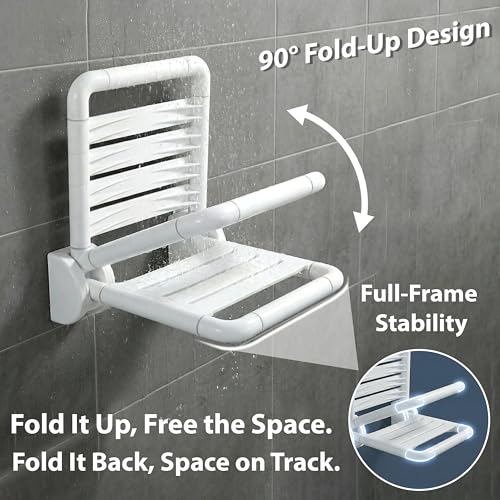 Image of Eldrix Shower Seat for Bathroom | Foldable Bathroom Seater for Bath | ABS Wall Mounted Shower Seat for Senior Citizen (White)