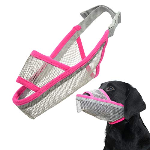 LUCKYPAW Nylon Dog Muzzle for Small Medium Large Dogs, Air Mesh Breathable and Drinkable Pet Muzzle for Anti-Biting Anti-Barking Licking (XXS, Pink)