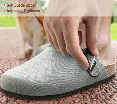 Image of BULLIANT Women Clogs-Fleece-Lined Suede Mules Slippers Nurse Shoes Unisex-Memory Foam Arch Support Cork-Footbed