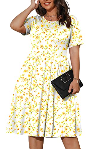 Image of POSESHE Womens Plus Size Summer Dress 2026 Casual Short Sleeve Empire Waist Loose Fit Swing T-Shirt Dress with Pockets