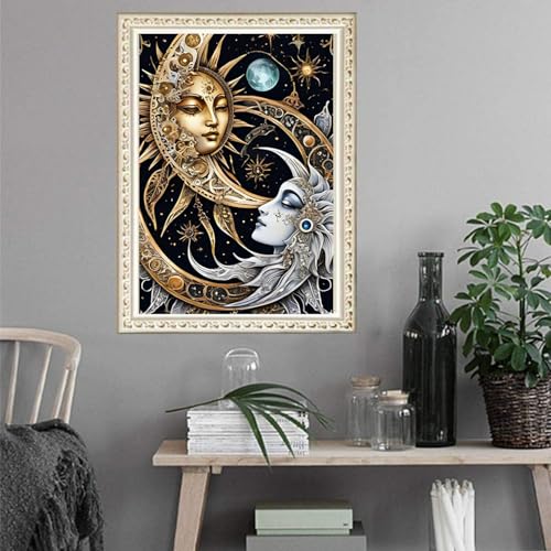 Image of ARPADAMO Diamond Art Kits for Adults,5D Sun and Moon Diamond Painting DIY Sun Diamond Art Diamond Painting Kits for Adult,Round Full Drill Diamonds, Diamond Art Kits for Home Decor-12x16inch