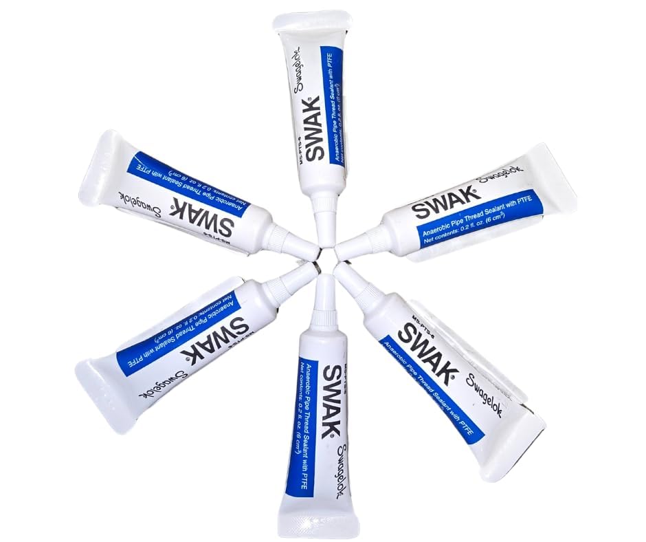 Swagelok MS-PTS-6 SWAK Pipe Thread Sealant (6-Pack) | 0.2 fl oz (6cc) Mini Tubes | PTFE-Enhanced Anaerobic Paste | Service Kit Size for Hydraulic & Gas Fittings | 10,000 PSI | Made in USA