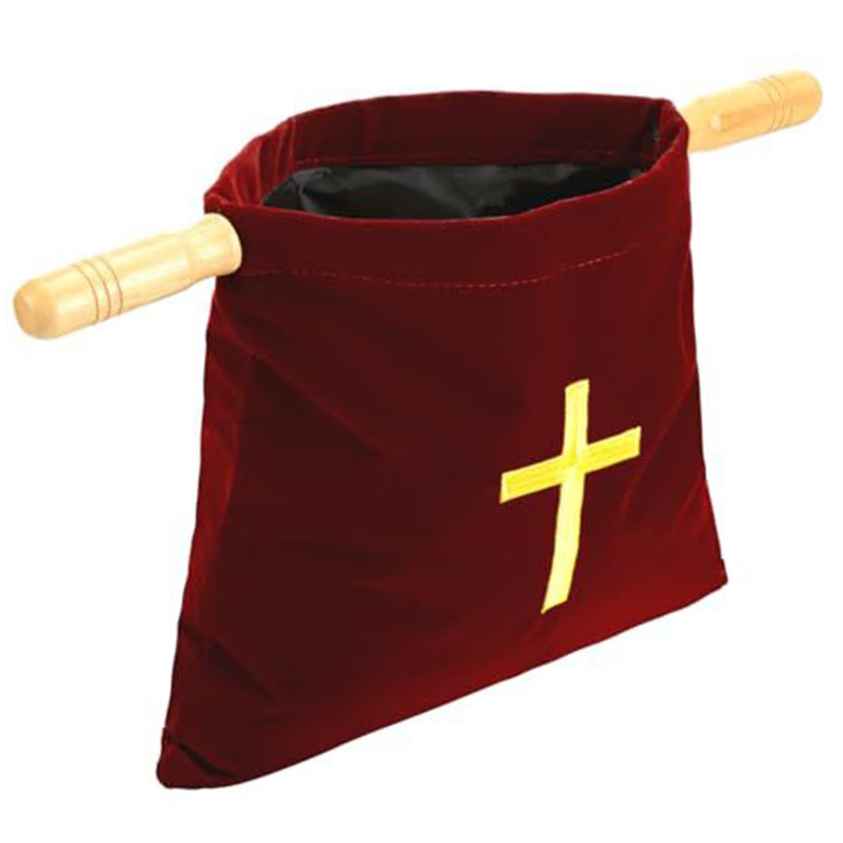 Offering Baskets for Church, Embroidered Cross Bible Bags with Wood Handles, Velvet Church Bags for Churches Communion Supplies, Claret