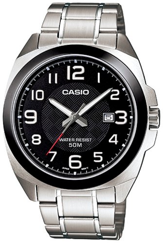 Casio Men's Core MTP1340D-1AV Silver Stainless-Steel Quartz Watch with Black Dial