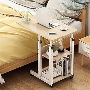 WJFTODAY Überbetttisch mit Rollen und Stauraum