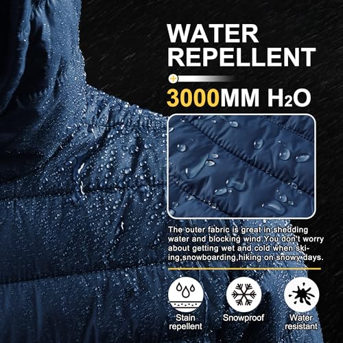 Outdoor Ventures Leichte Steppjacke Herren Übergangsjacke Packbare Puffer Jacke Winterjacke für Männer Zum Ski Wandern Reisen Navy Blau L