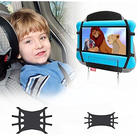 Hikig Car Tablet Holder for Kids Travel Accessories,Tablet Holder for Car Back Seat,Headrest Tablet Mount for Kids, Anti-Slip Strap and Holding Net,Angle-Adjustable/ Fits All 4.4 - 12.9 Inch Tablets Cover