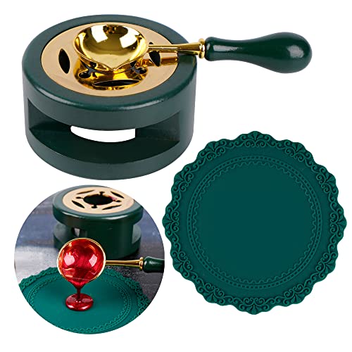 LSYGXYZ Wax Seal Kit Furnace with Spoon and Silicone Pad for Melting Wax Seal Beads or Sticks Green
