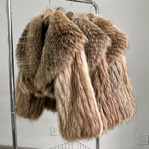 Women's Genuine Raccoon Fur Jacket Winter Coat Short Cozy Fuzzy Outerwear Turn-down Collar2