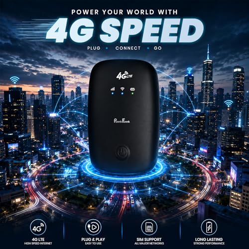 Image of PunnkFunnk 4G LTE Portable WiFi Hotspot Device, 2100Mah Rechargeable Battery, SIM Card Supported 150Mbps Wireless Hotspot, High-Speed Device, Multi-Device Connectivity (Black)