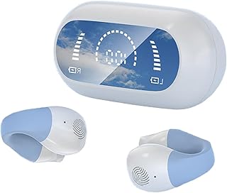 Ear Clips Open Ear Earbuds Bone Condution Headphones, Ear Clips Ear Buds Bone Conduction Earbuds 24Hrs Playtime With LED Charging Case, Clip on Earbuds with Earhooks for Sports Workout Running Cycling