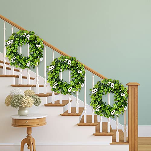 St Patricks Day Wreath 17.7" Four Leaf Clover Wreath With 20 Warm Lights Artificial Wreath For Front Door Holiday Home Wall Outdoor Indoor Decor #TOP6