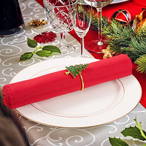 Christmas Napkin Rings- Set Of 6 Xmas Tree With Red Berries Napkin Holder Rings For Christmas Holiday Party Dinner Wedding Banquet Dinning Table Settings Decoration #TOP5