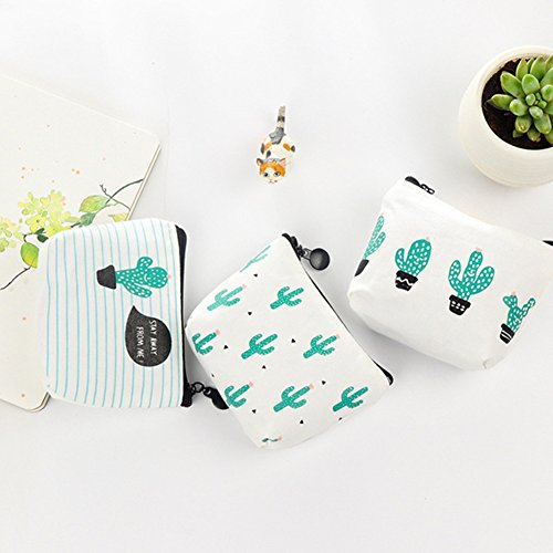 Preisvergleich Produktbild XdiseD9Xsmao Mini-Kartenhalter Mäppchen Brieftasche Green Cactus Print Leinwand Geldbörse Durable Waterproof Cosmetic Makeup Bag EIN Kaktus