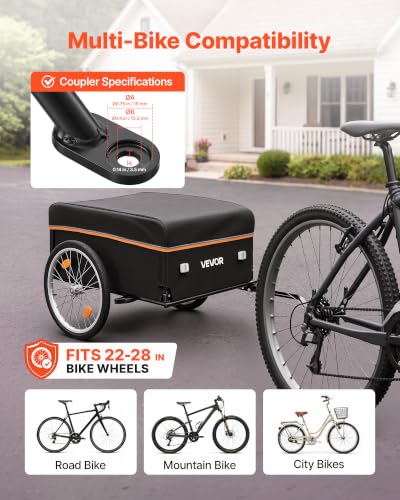 Image of VEVOR Bike Cargo Trailer, 88 /100 /130 /160 lbs Load Capacity, Heavy-Duty Bicycle Wagon Cart, Foldable Compact Storage with Universal Hitch